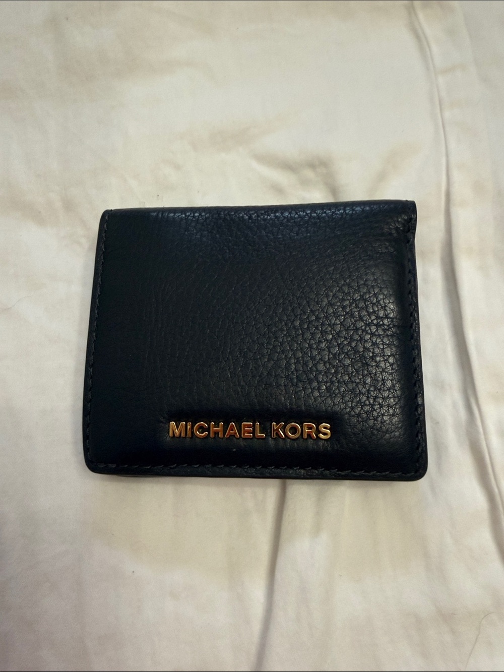 Michael Kors Black Leather Card & Key Holder with Gold Logo
